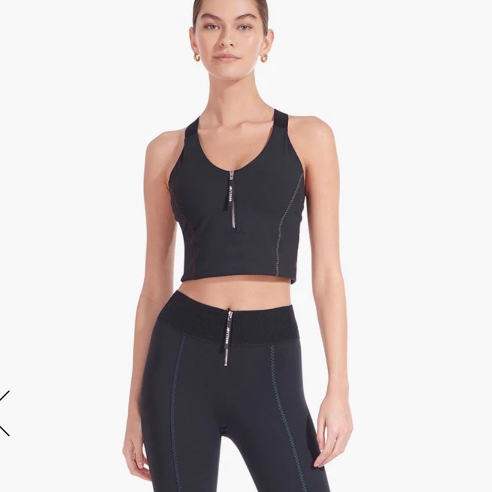 STAUD Black Zip-Front Cropped Sports Bra